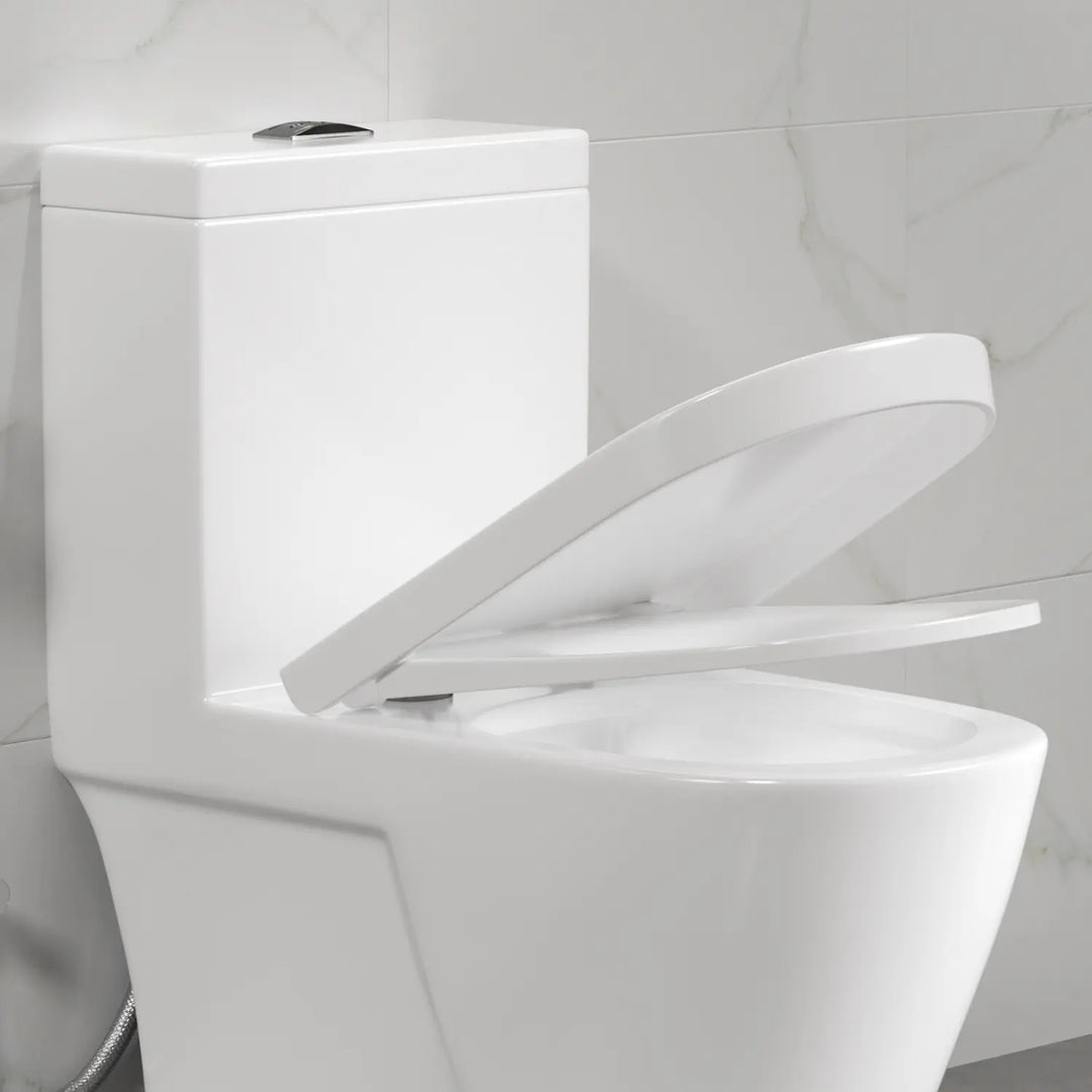 White urea-formaldehyde elongated toilet seat with soft-close &amp; quick-release for ERI-1T365