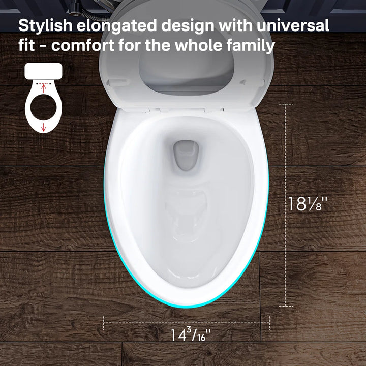 White elongated toilet bowl dimensions with stylish universal fit design.
