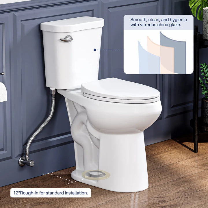 ERIDANUS white vitreous china toilet, 12-inch rough-in, smooth glaze