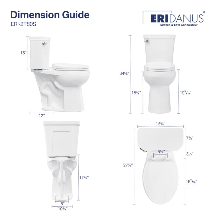 Eridanus ERI-2T80S white two-piece toilet dimension guide.