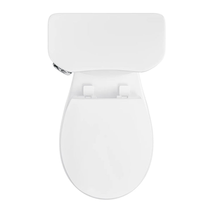 Top view of ERIDANUS white elongated toilet with soft-close seat