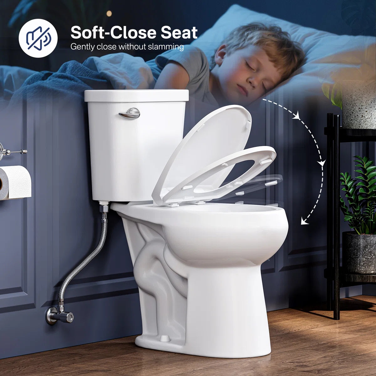 Eridanus white two-piece floor-mounted toilet with soft-close seat.