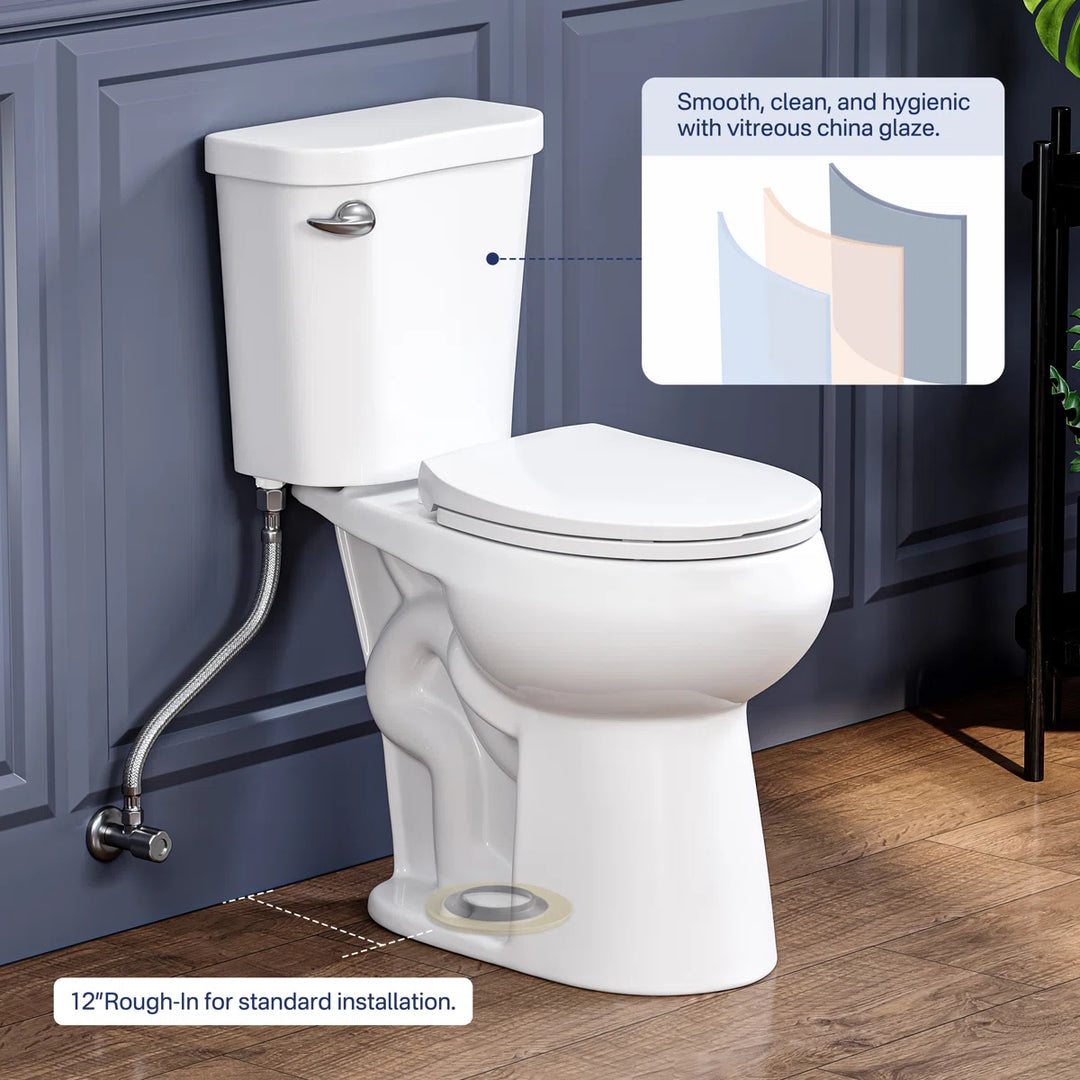 Eridanus 12" rough-in white toilet with hygienic vitreous china glaze.