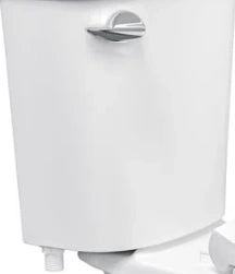 Two-piece toilet tank, single-flush, with pre-installed flush mechanism and flush button