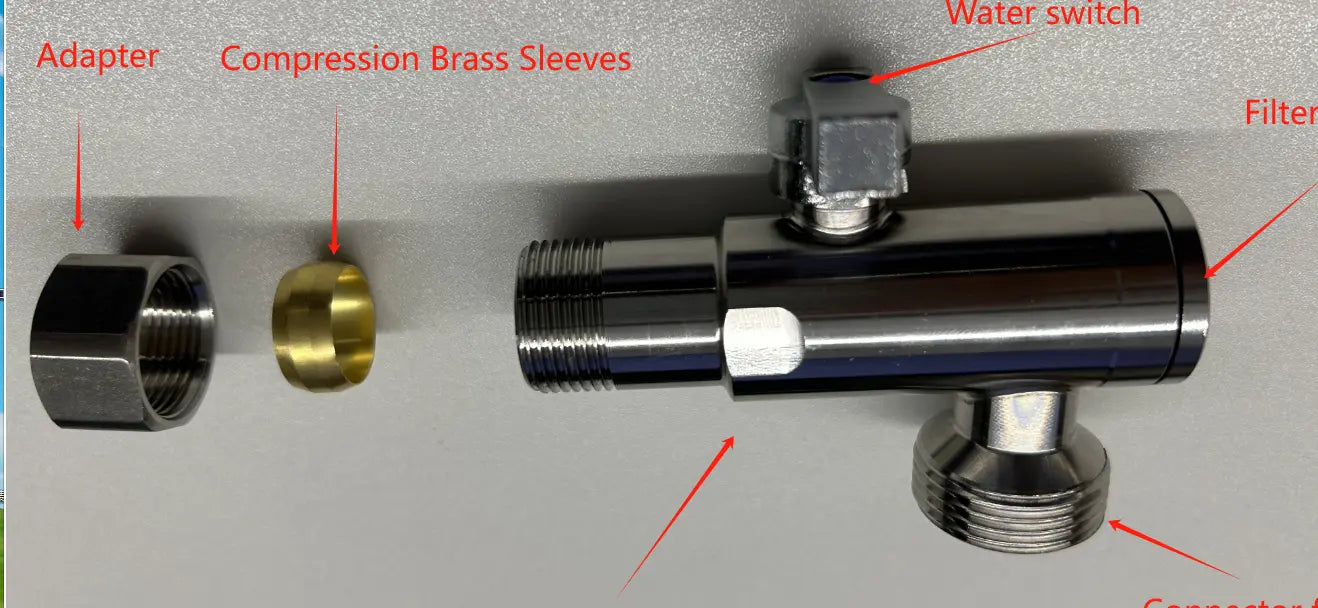 Polished chrome angle valve with adapter, brass sleeves & filter for Piedmont smart toilets
