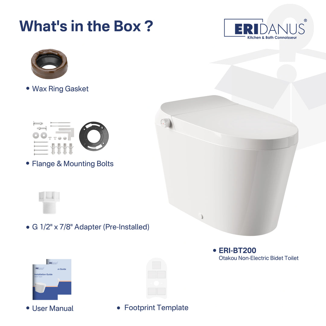 Otakou Elongated Non Electric Bidet Toilet with Air Pressure Assisted Flush, Rear and Feminine Wash