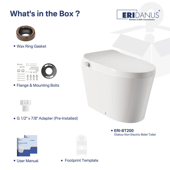 Otakou Elongated Non Electric Bidet Toilet with Air Pressure Assisted Flush, Rear and Feminine Wash