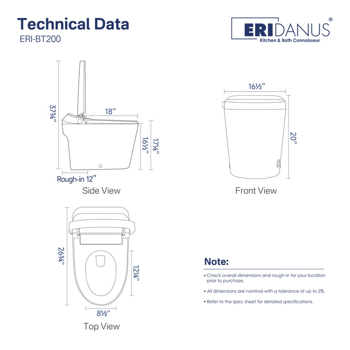 Otakou Elongated Non Electric Bidet Toilet with Air Pressure Assisted Flush, Rear and Feminine Wash
