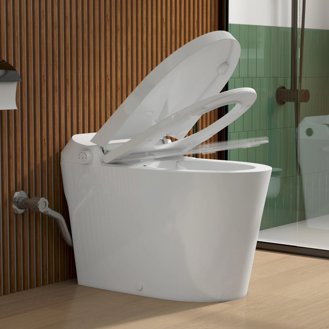 Otakou Elongated Non Electric Bidet Toilet with Air Pressure Assisted Flush, Rear and Feminine Wash