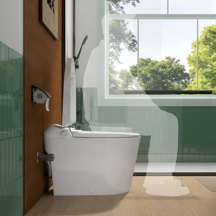 Otakou Elongated Non Electric Bidet Toilet with Air Pressure Assisted Flush, Rear and Feminine Wash