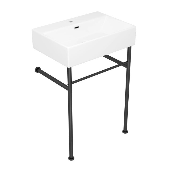 Turner 24" Rectangular Console Vitreous China Bathroom Sink in White with Matte Black Base