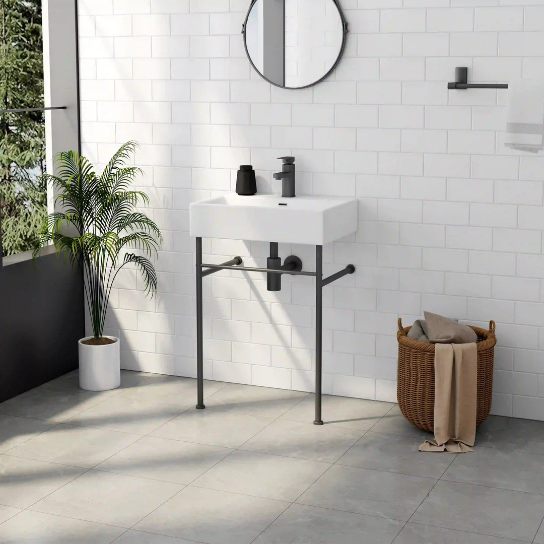 Turner 24" Rectangular Console Vitreous China Bathroom Sink in White with Matte Black Base