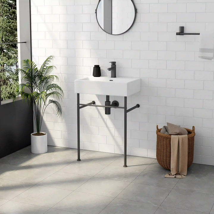 Turner 24" Rectangular Console Vitreous China Bathroom Sink in White with Matte Black Base