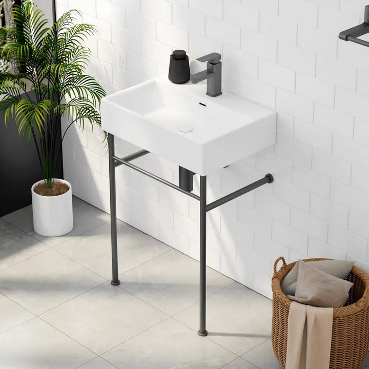 Turner 24" Rectangular Console Vitreous China Bathroom Sink in White with Matte Black Base