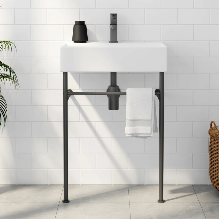 Turner 24" Rectangular Console Vitreous China Bathroom Sink in White with Matte Black Base