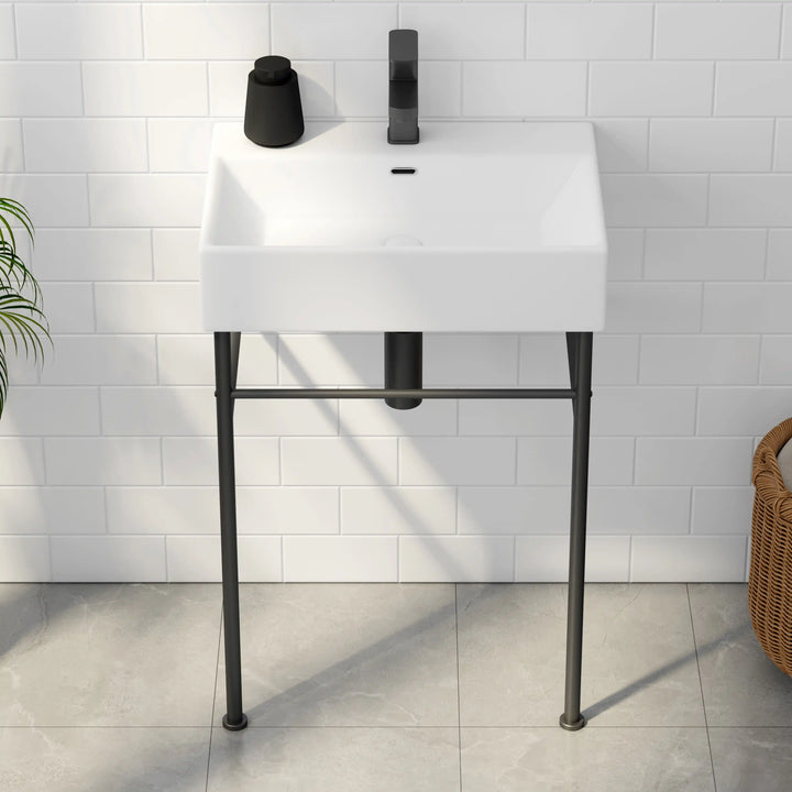 Turner 24" Rectangular Console Vitreous China Bathroom Sink in White with Matte Black Base
