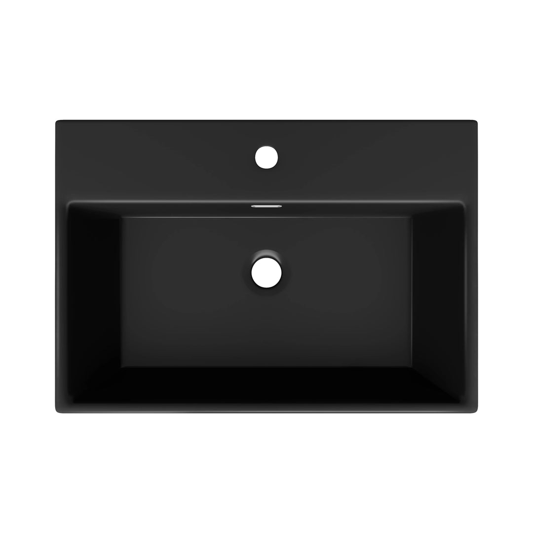 Matte black rectangular sink with single faucet hole