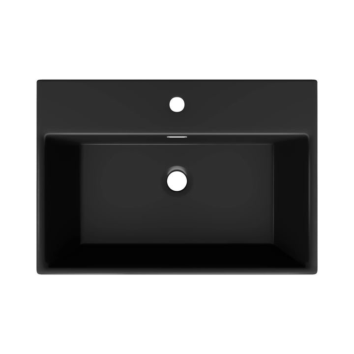 Matte black rectangular sink with single faucet hole