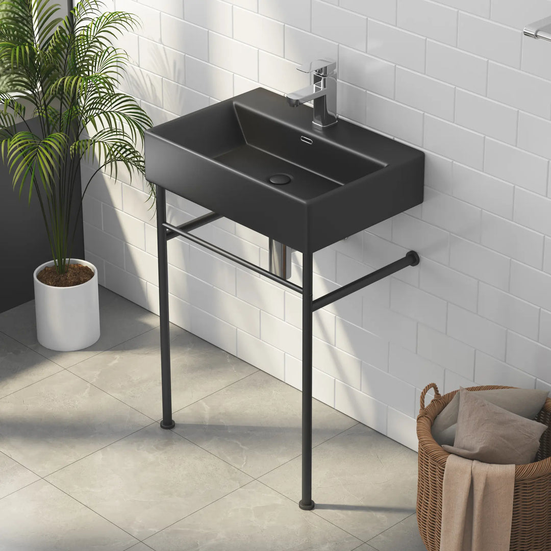 Matte black rectangular ceramic console vanity sink