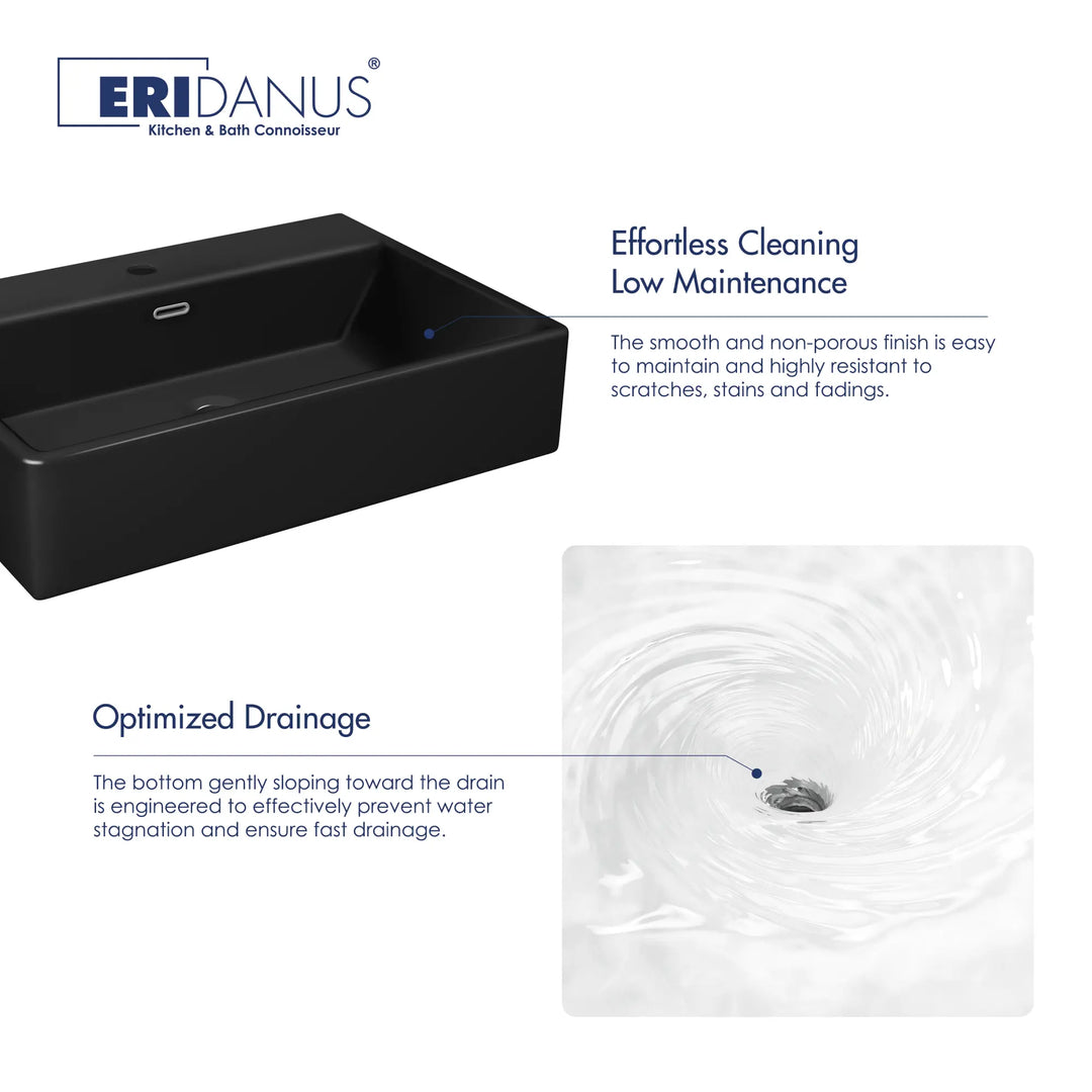 Matte black rectangular sink with optimized drainage