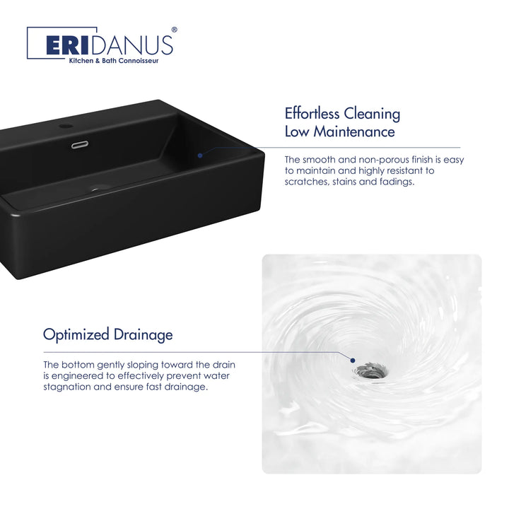 Matte black rectangular sink with optimized drainage