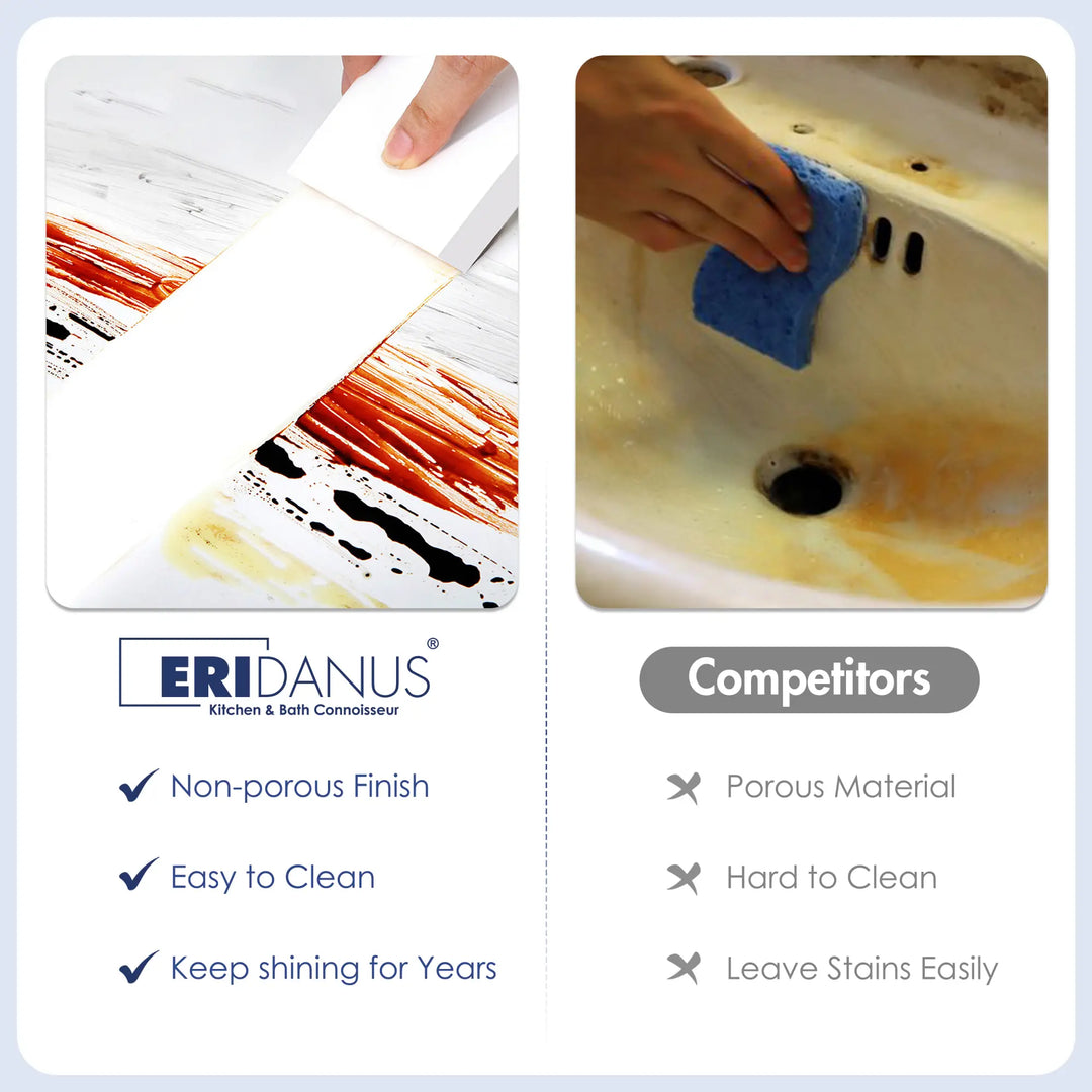 Eridanus non-porous white sink surface vs stained competitor material.