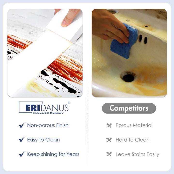 Eridanus non-porous white sink surface vs stained competitor material.