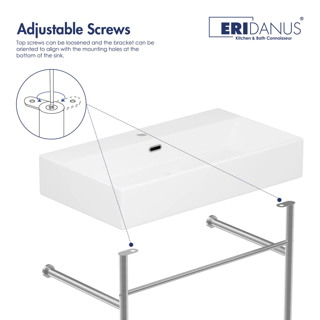 White sink with adjustable chrome mounting bracket