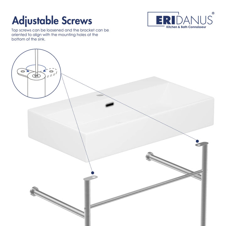 White sink with adjustable chrome mounting bracket