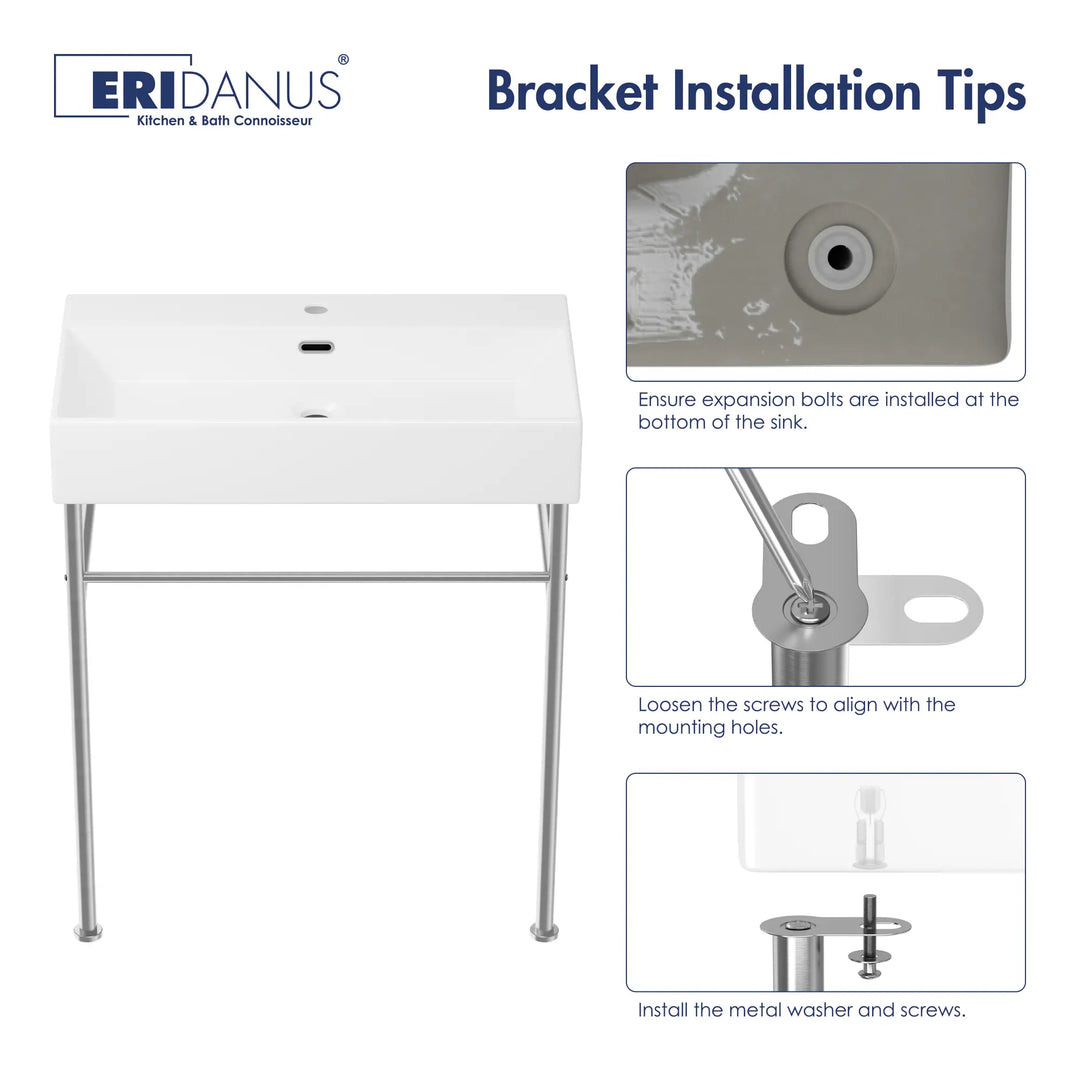 White console sink with chrome stand installation tips