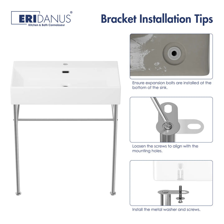 White console sink with chrome stand installation tips