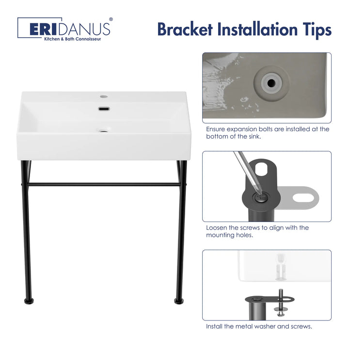 ERIDANUS sink installation tips for black legs and mounting hardware.