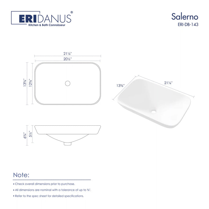 Salerno 20" Rectangular Semi-Recessed Vitreous China Vessel Bathroom Sink in White