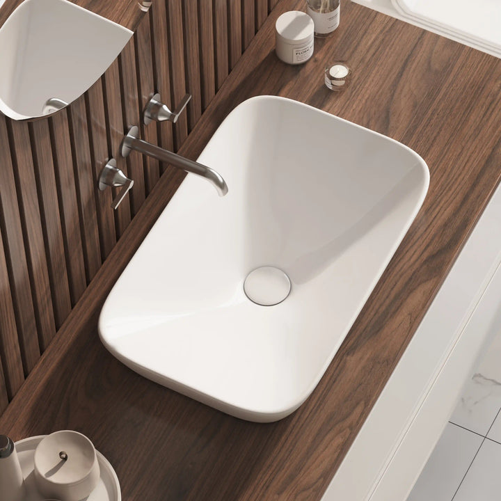 Salerno 20" Rectangular Semi-Recessed Vitreous China Vessel Bathroom Sink in White