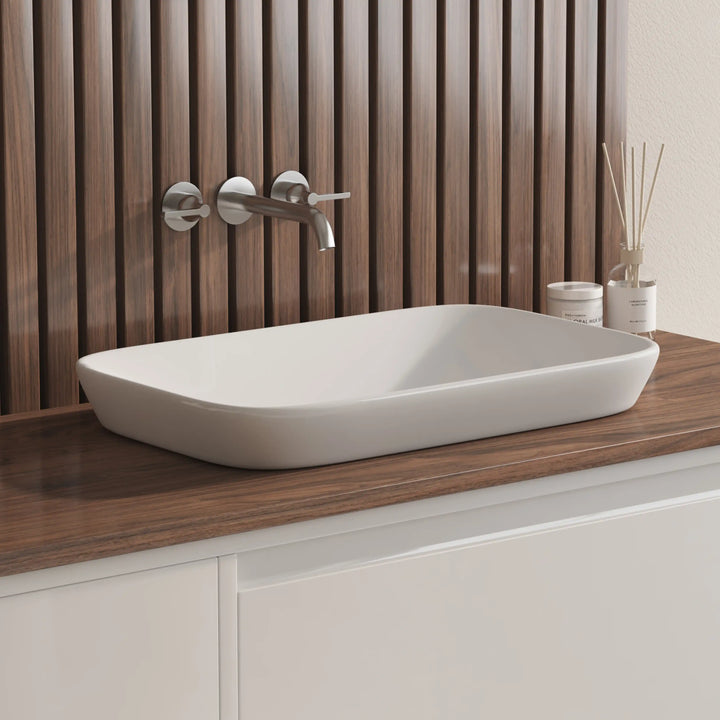 Salerno 20" Rectangular Semi-Recessed Vitreous China Vessel Bathroom Sink in White