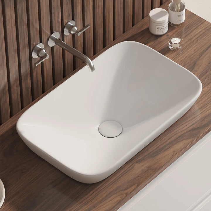 Salerno 20" Rectangular Semi-Recessed Vitreous China Vessel Bathroom Sink in White