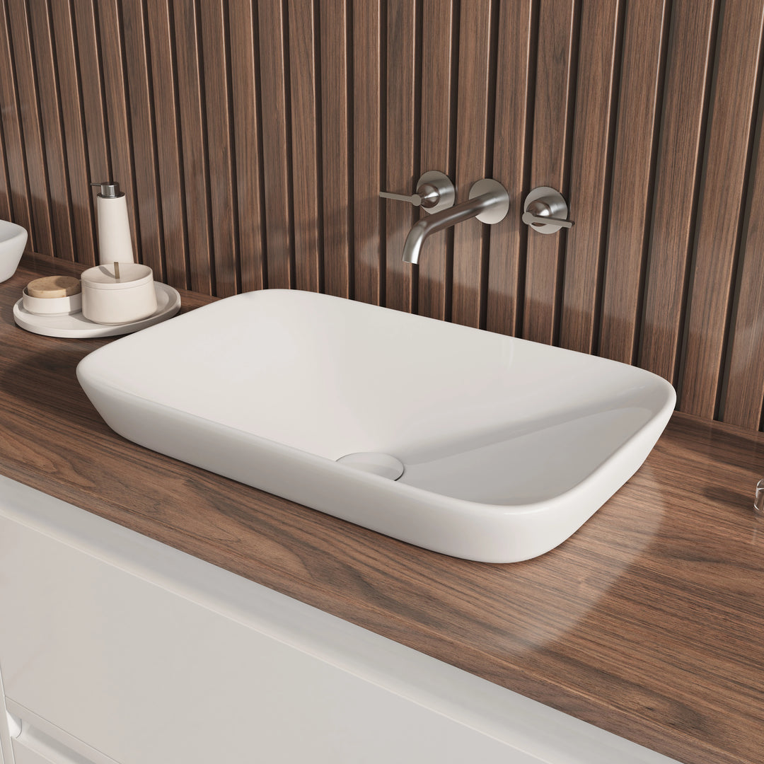 Salerno 20" Rectangular Semi-Recessed Vitreous China Vessel Bathroom Sink in White