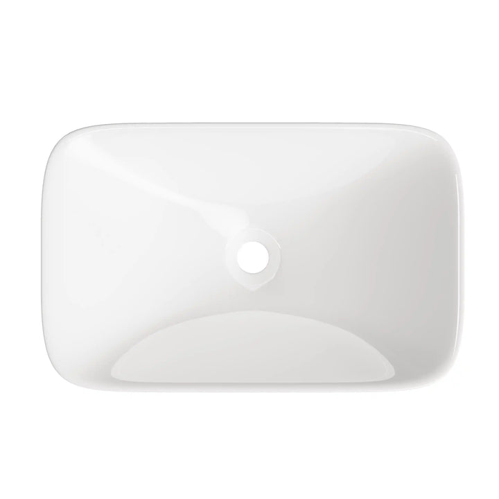 Glossy white rounded rectangular ceramic sink inner basin top view