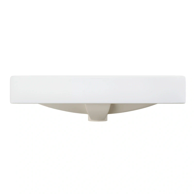 White ceramic vessel sink side profile with thick flat rim and drain base