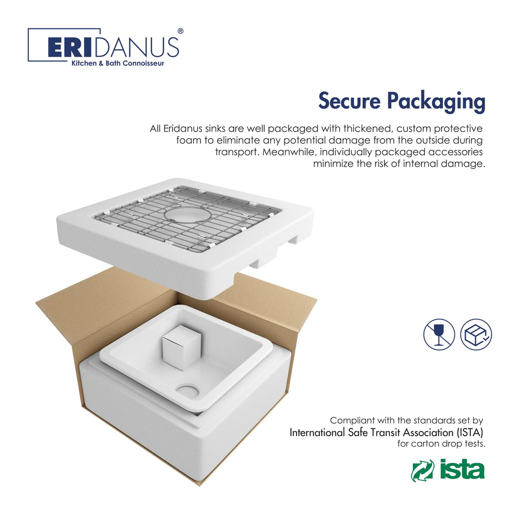 Secure ISTA-compliant foam packaging for white fireclay sink
