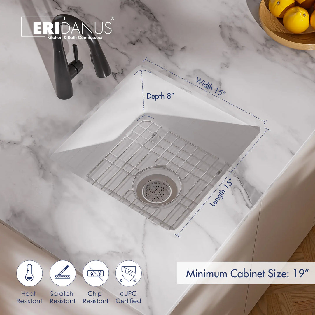 15x15x8 white square fireclay sink dimensions and features