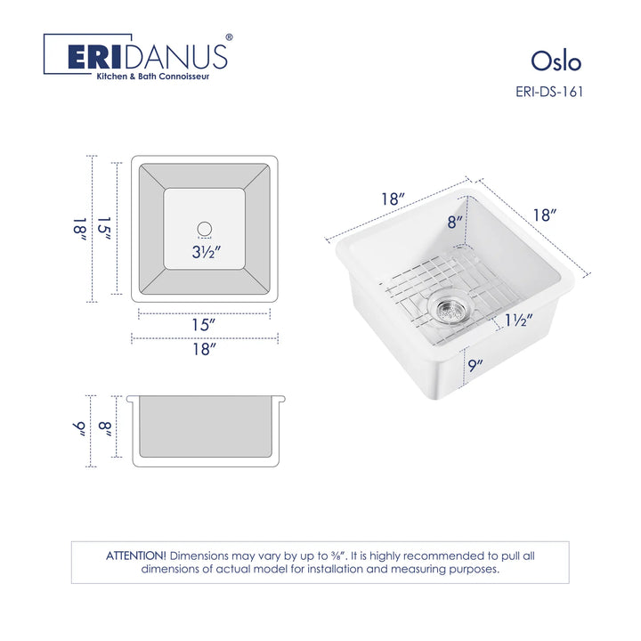 18-inch white square fireclay kitchen sink dimensions