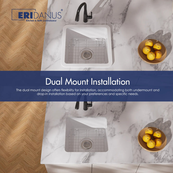 Dual mount white fireclay sink for undermount or drop-in
