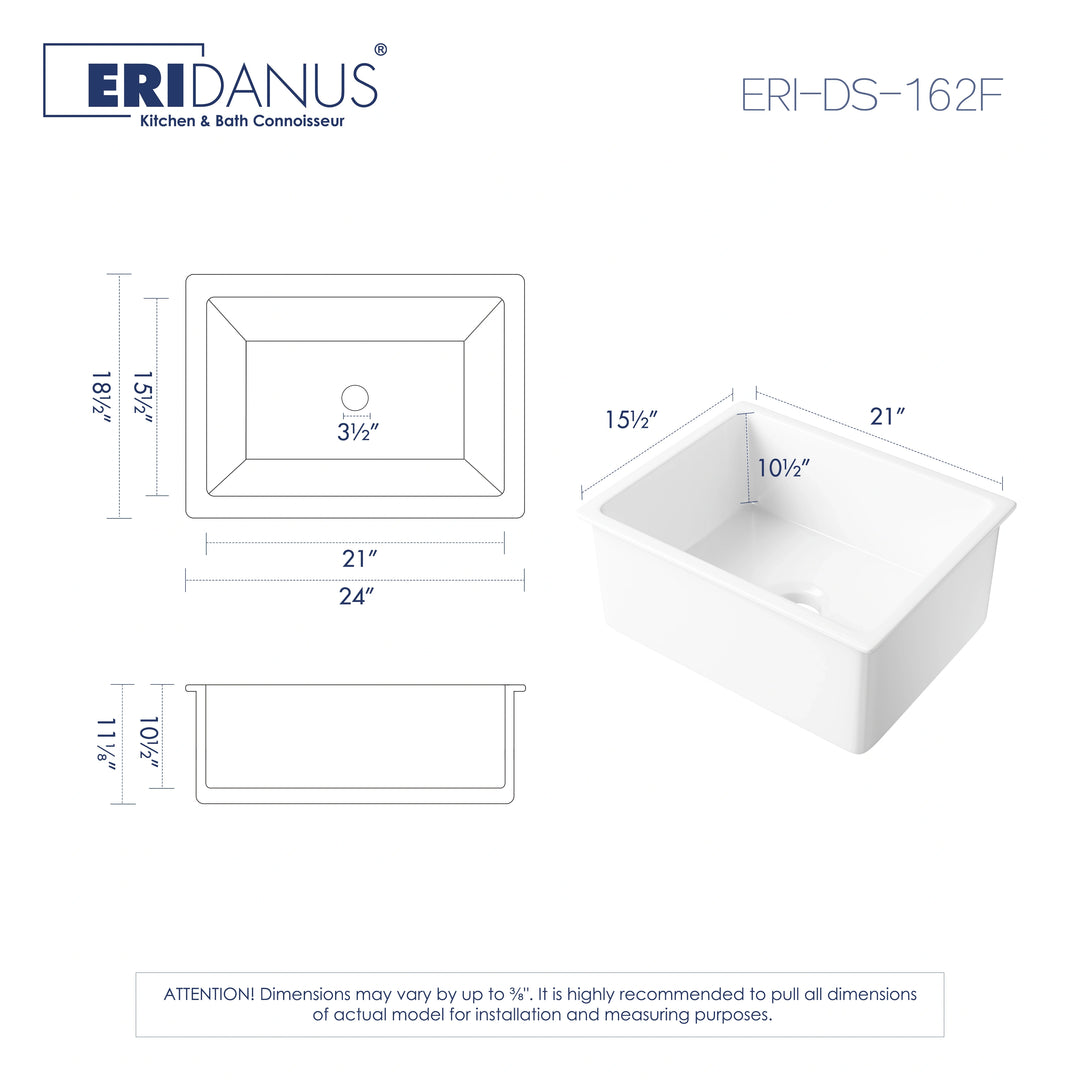 24-inch white rectangular fireclay kitchen sink dimensions