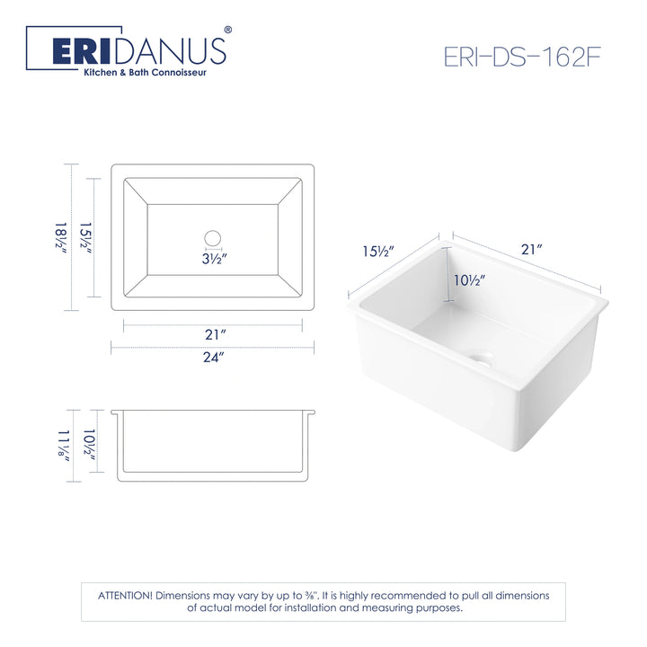 24-inch white rectangular fireclay kitchen sink dimensions