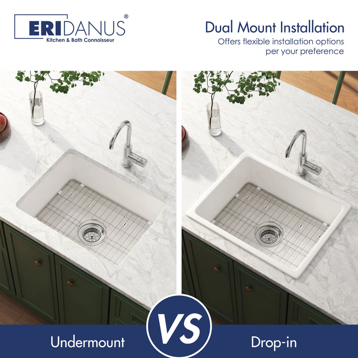 Dual mount kitchen sink showing undermount vs drop in options