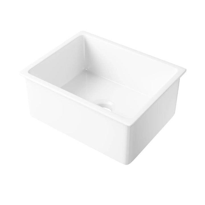 Oslo 24" Undermount Ceramic Kitchen Sink in White with Bottom Grid & Basket Strainer