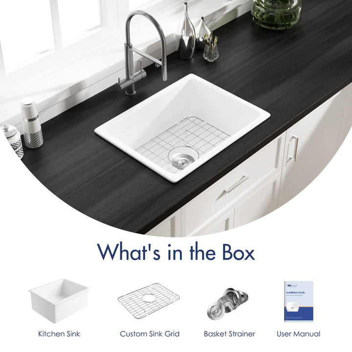 Oslo 24" Undermount Ceramic Kitchen Sink in White with Bottom Grid & Basket Strainer