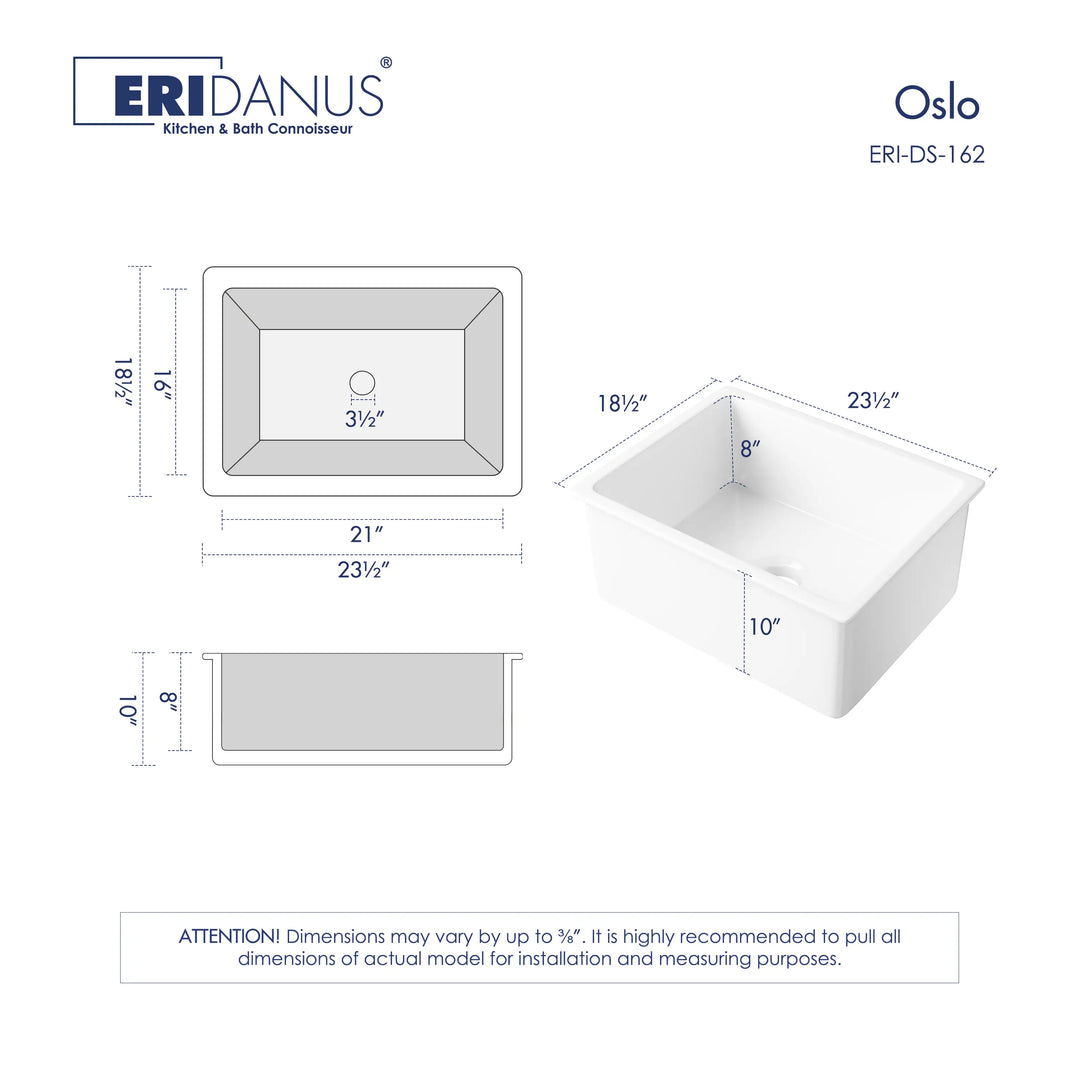 Oslo 24" Undermount Ceramic Kitchen Sink in White with Bottom Grid & Basket Strainer