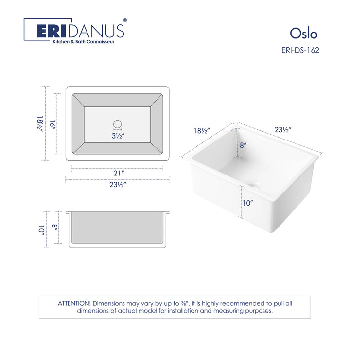 Oslo 24" Undermount Ceramic Kitchen Sink in White with Bottom Grid & Basket Strainer